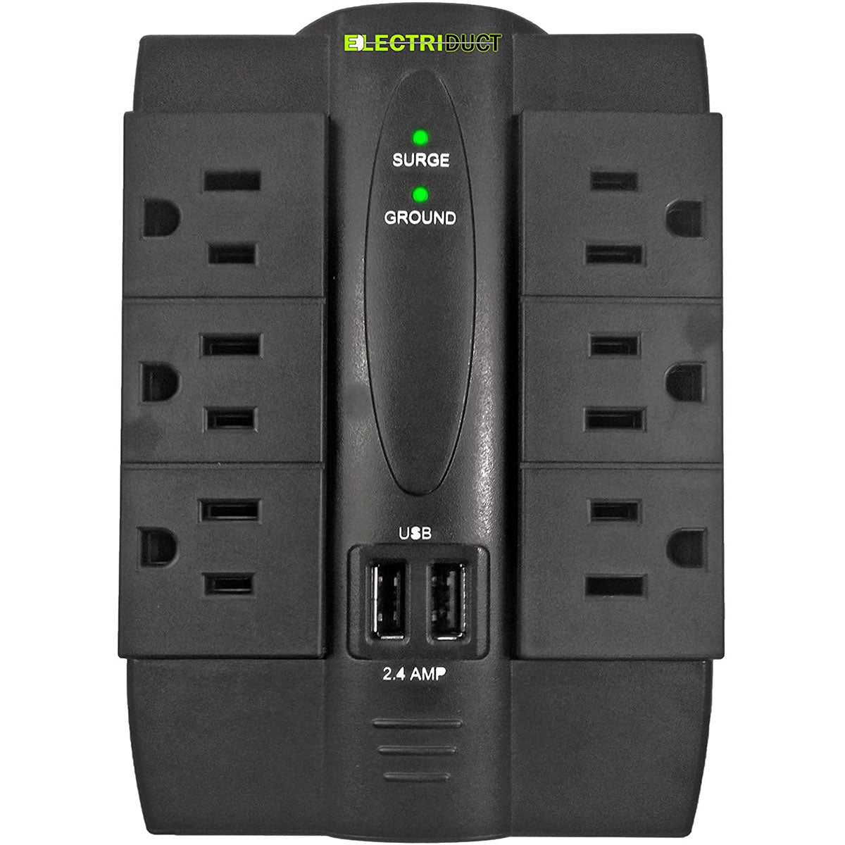 6 Outlet Swivel Wall Tap Surge Protector w/ 2 Port USB Charging
