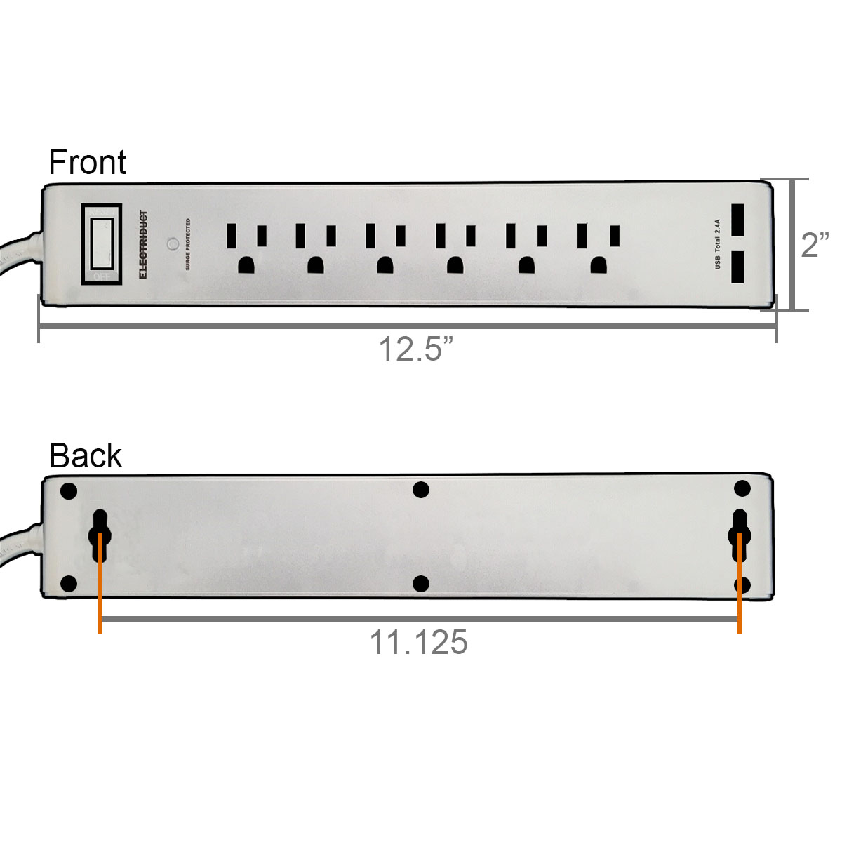 USB Power Strip: 6 Outlets, 2 USB Charging Ports
