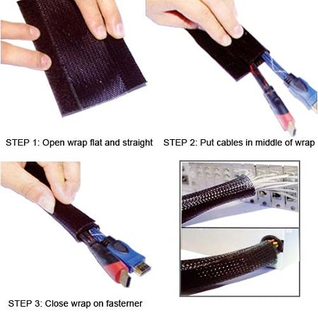 Side Entry Cable Wrap Sleeving with Hook & Loop Fastener