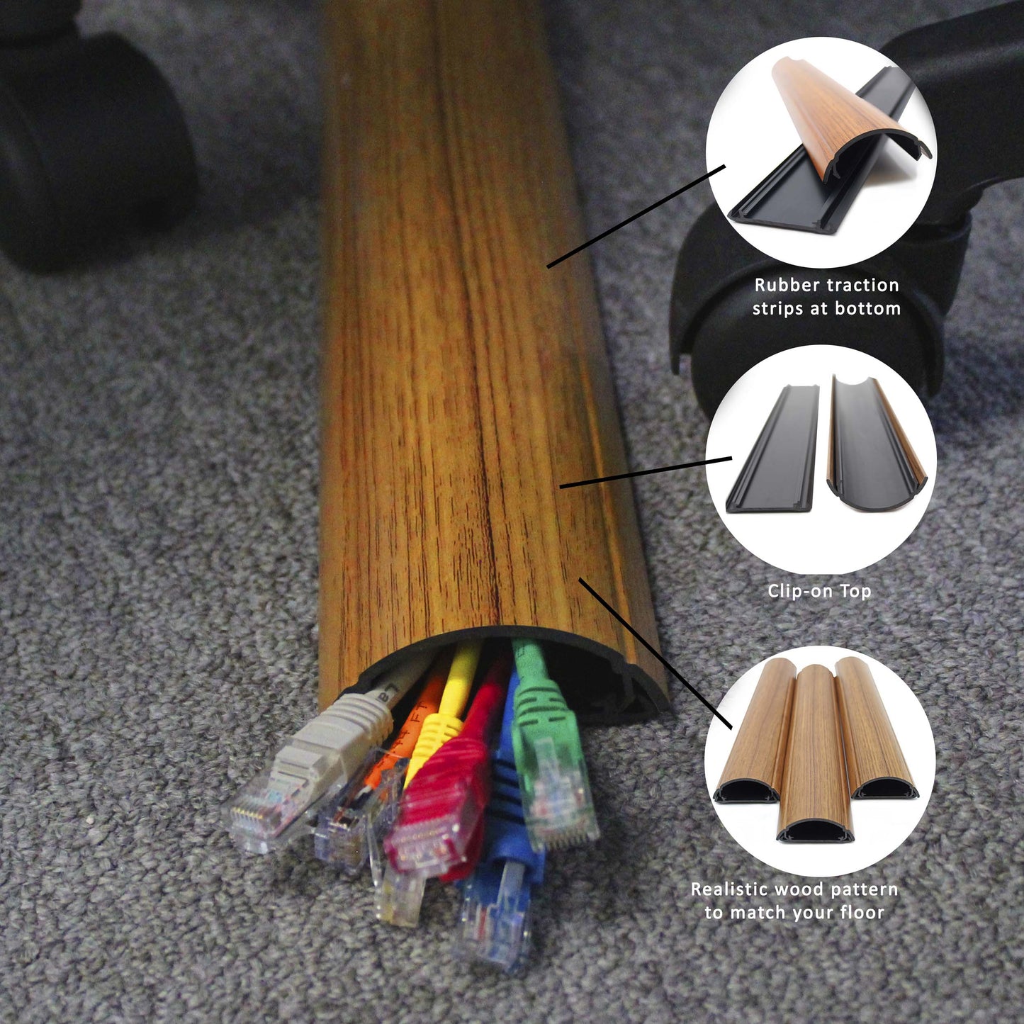 Small Channel Size 7/8" x 3/8"- Premium Cable Shield Floor Cord Cover
