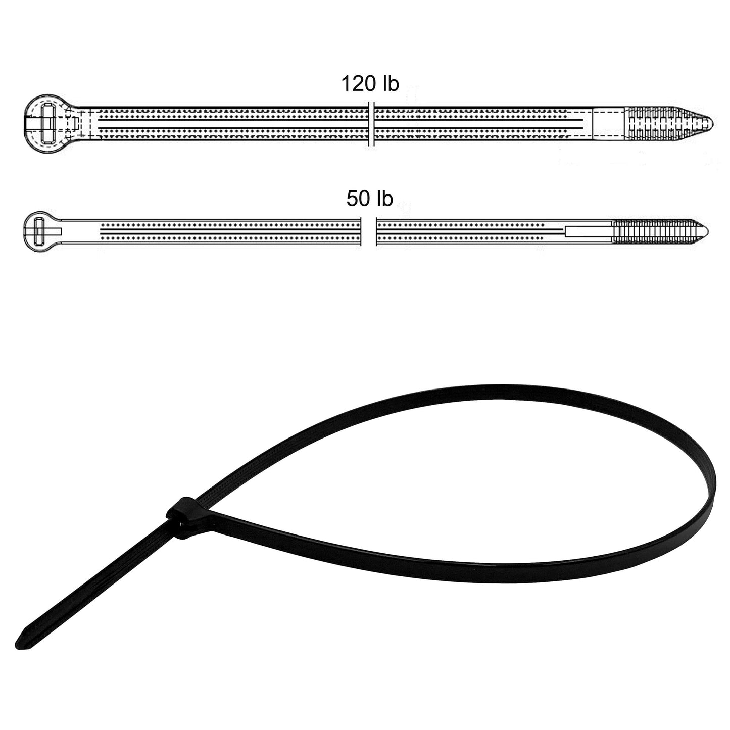 Weather Resistant (WR) Stainless Steel Barb Nylon Cable Ties - (120lbs)