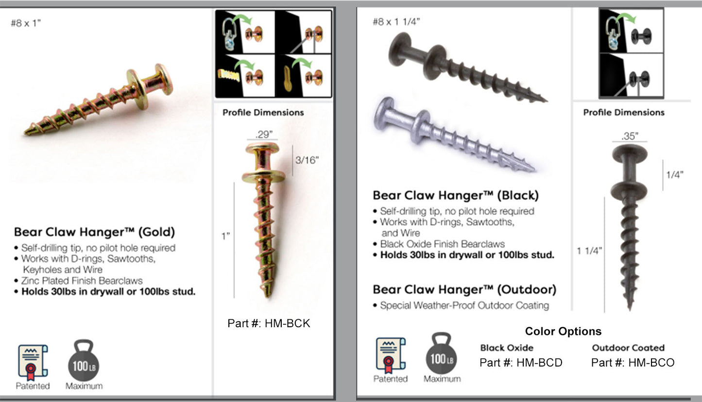 Tornillos sin anclaje de doble cabeza Hangman Bear Claw