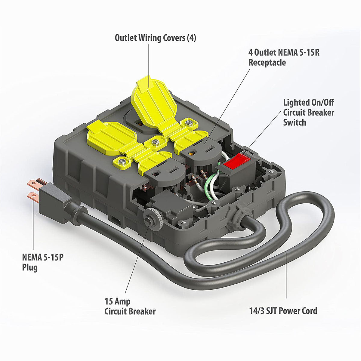 Tower Manufacturing 4 Outlet 15 AMP Circuit Breaker Power Box