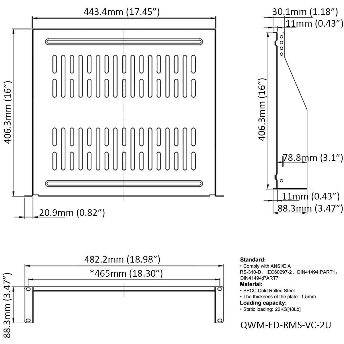 Universal Rack Mount Cantilever Componenet Shelves