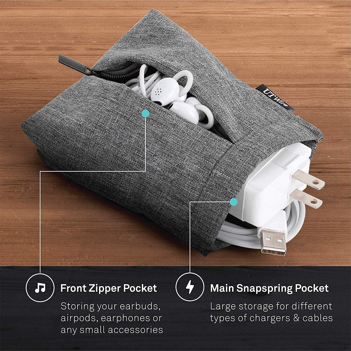 Pocket for Earphones & Charger Travel Pouch - UT Wire