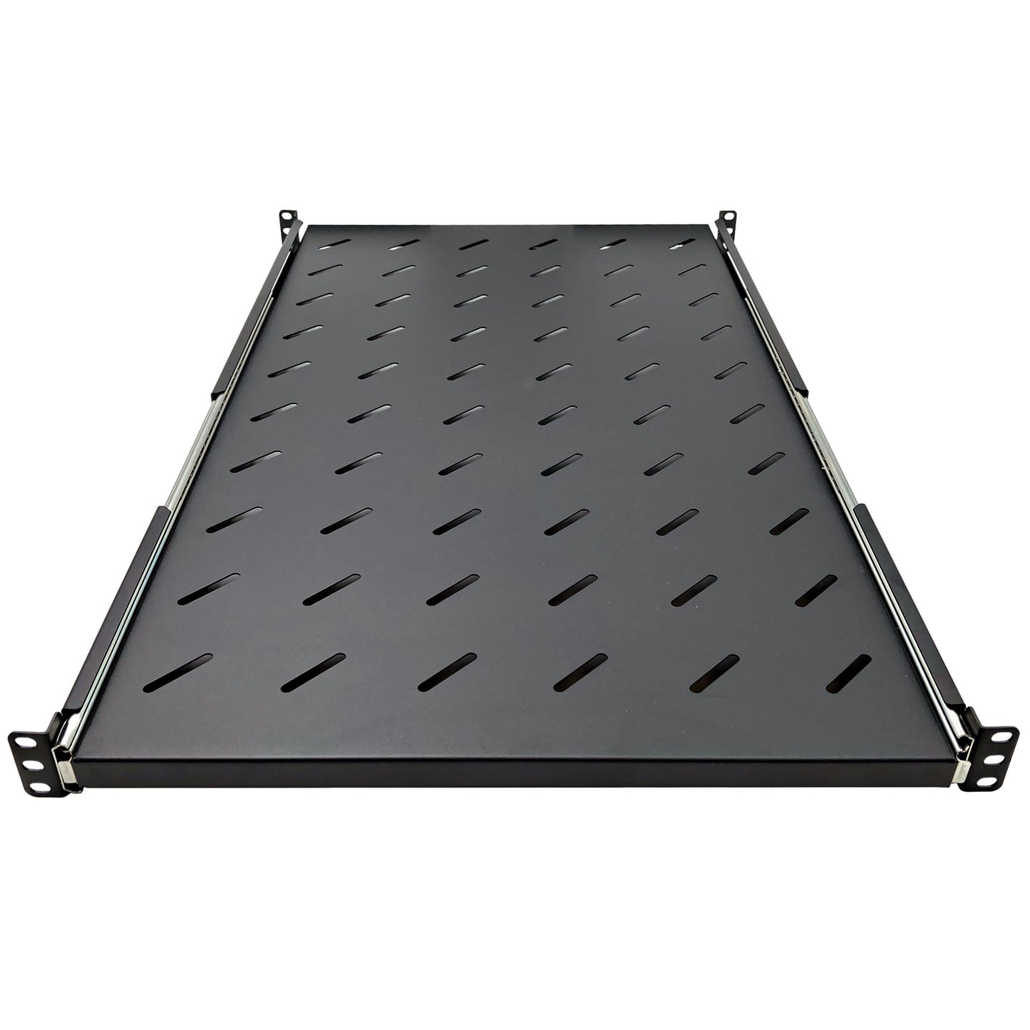 1U 19-Inch Adjustable 4 Post Rack Mount Vented Sliding Shelves